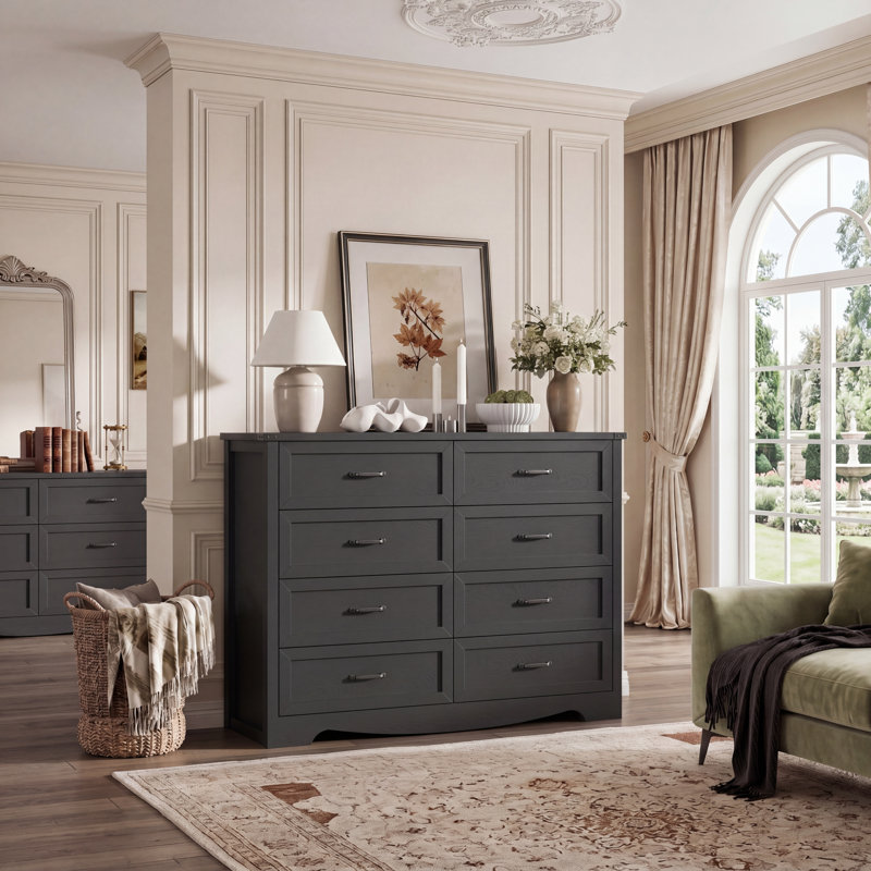 8-Drawer Dresser, 48" Wide Wood Chest of Drawers with Deep Storage, Modern TV Stand with Metal Handles for Bedroom & Living Room, White