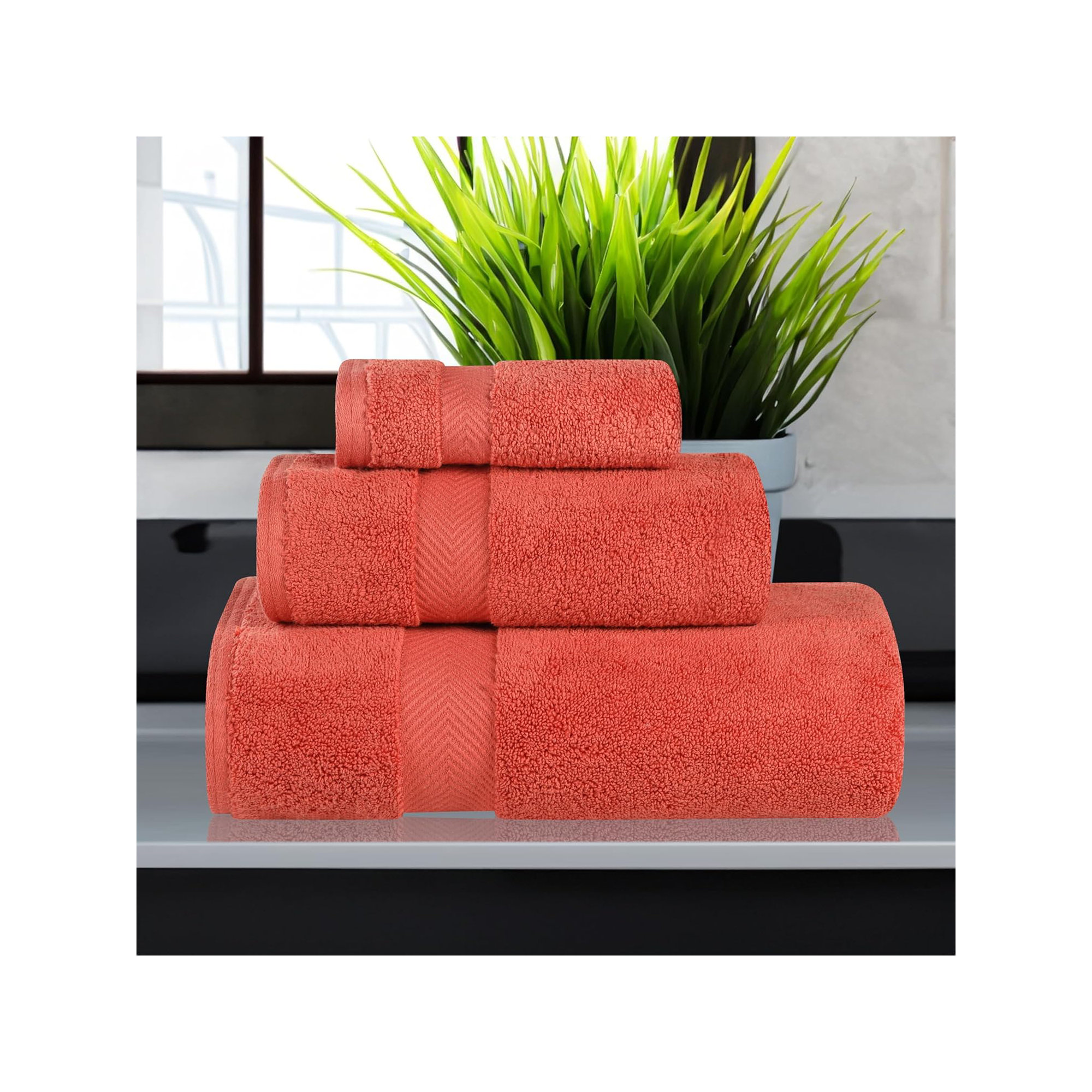 Hamachi Zero-Twist 3 Piece 100% Cotton Towel Set, Brick
