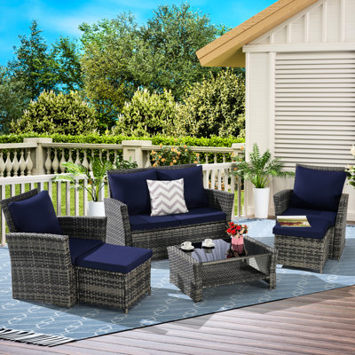 Mobilier de patio 6 pièces - Protégé, repose-pieds d'extérieur chlore, coussins confortables