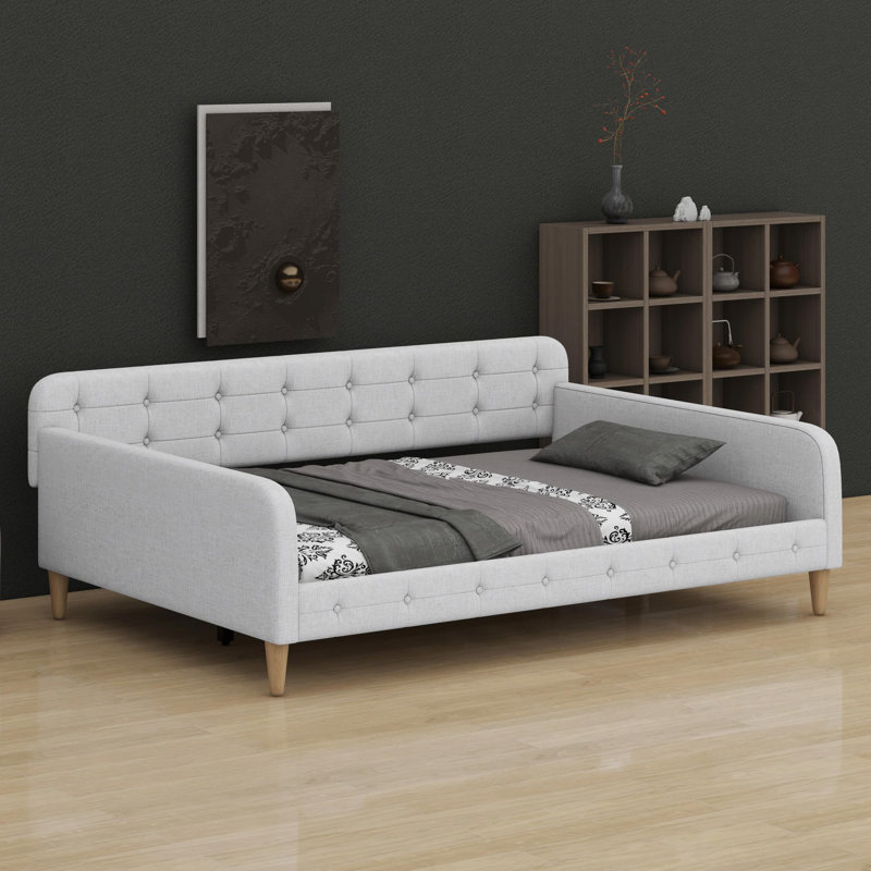 Lit de jour rembourré avec 4 pieds de soutien, Beige