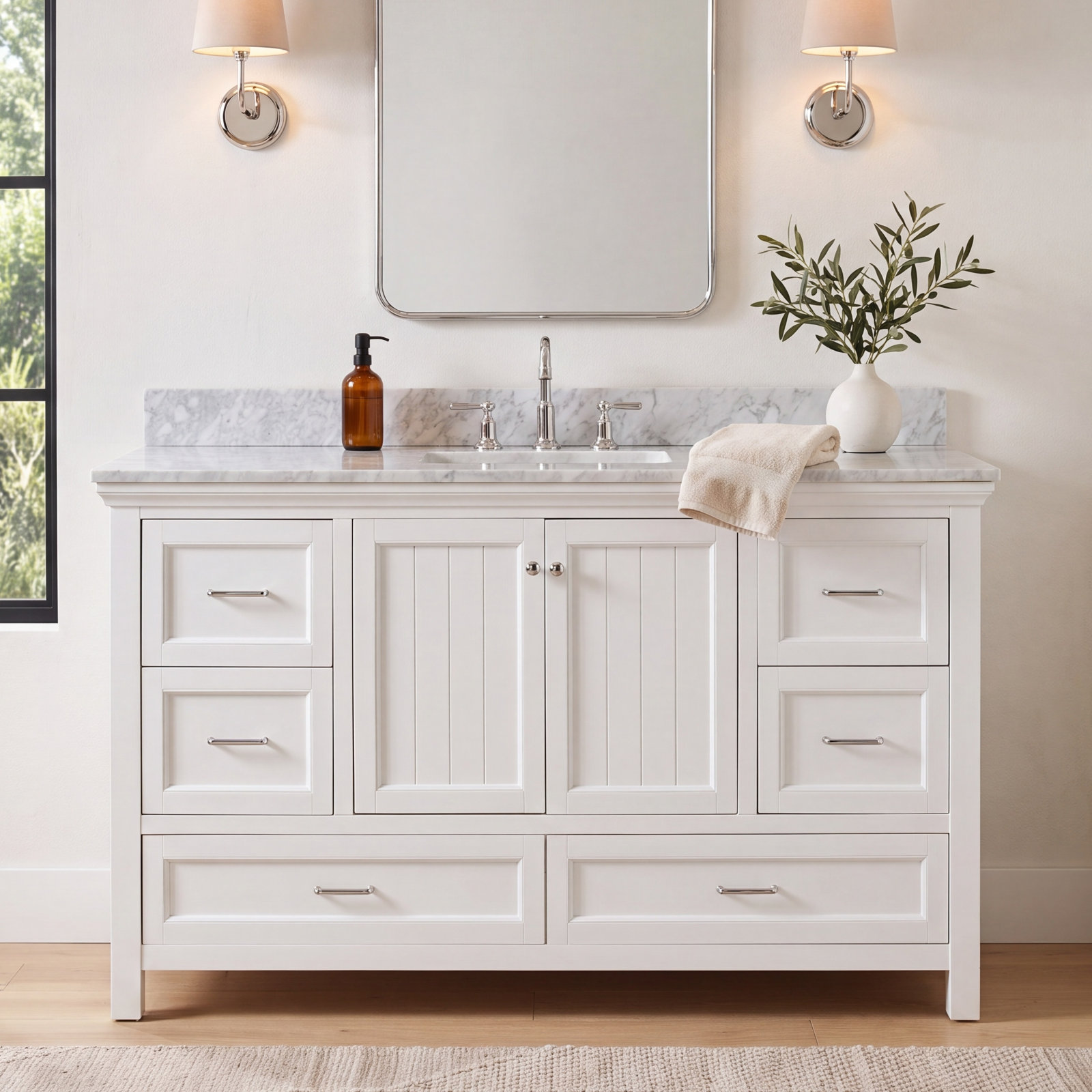 Maven 60" Carrara Marble Single Bathroom Vanity, White