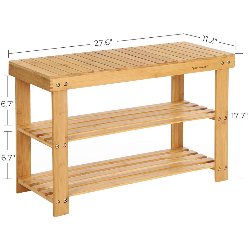 6 Pair Shoe Storage Bench, Light Brown