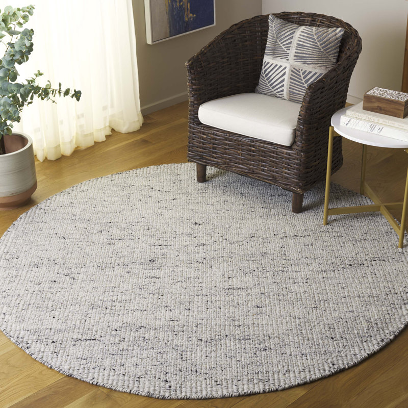 Tapis en laine tissé à la main à plat Sopheak en gris clair / noir, Rond 6 pi