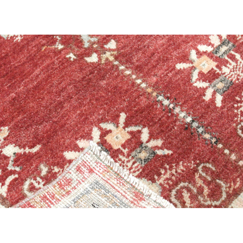 Tapis unique en laine noué à la main de style années 1960 de 3 pi 3 po x 6 pi 2 po rouge / gris / crème