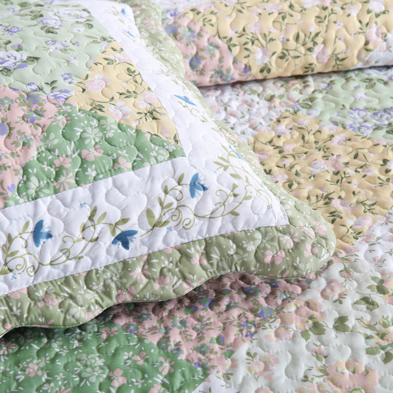 BYLily2022 Polyester Floral Quilt, Queen Quilt + 2 Standard Shams, Smoke Green
