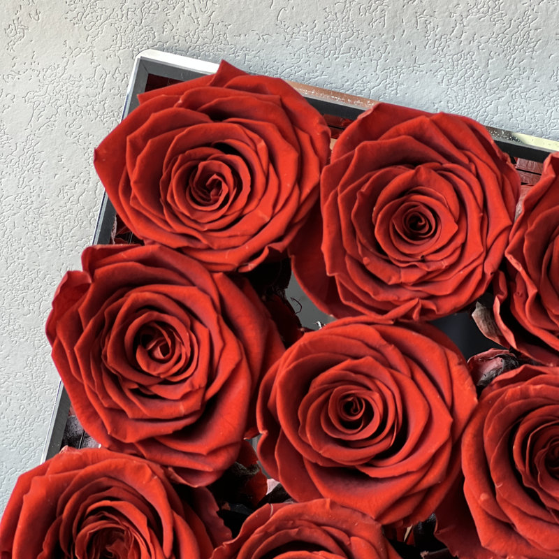 Arrangement de roses en boîte