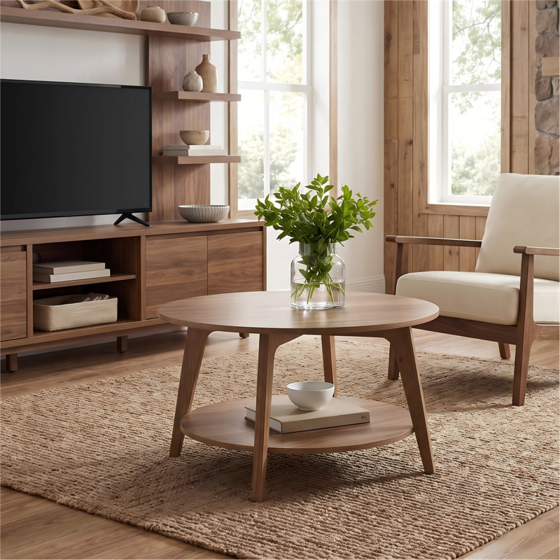 2 Tier Coffee Table With Storage, Honey Brown