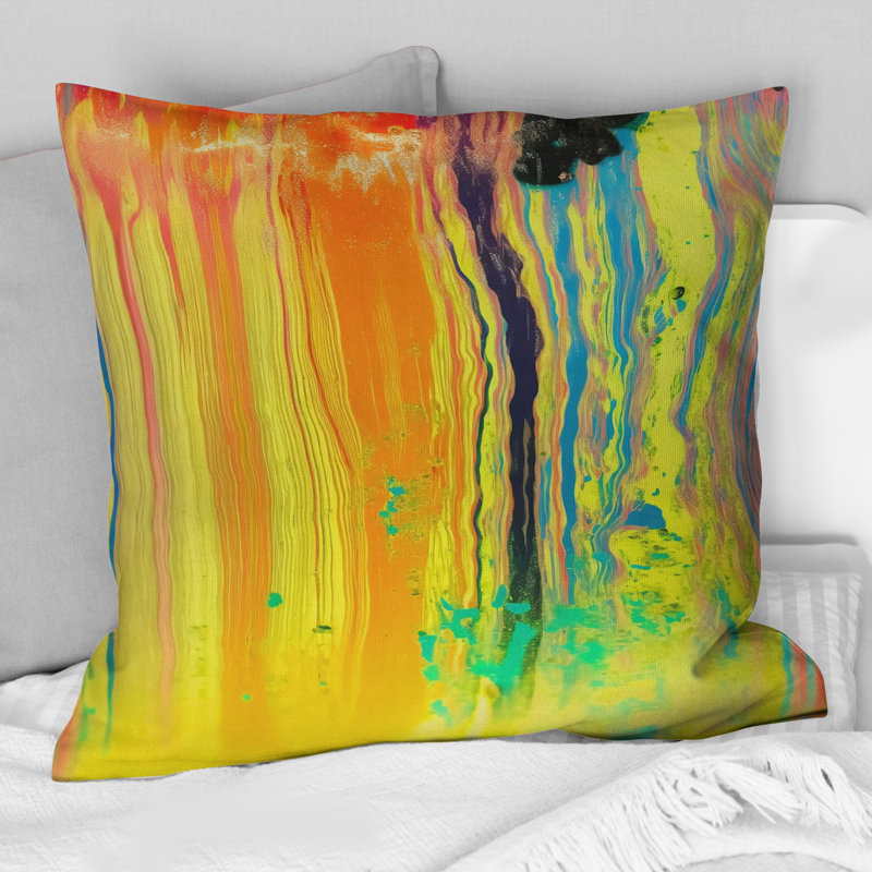 Soul of Motion - Abstrait jaune liquide - Coussin décoratif avec peinture abstraite