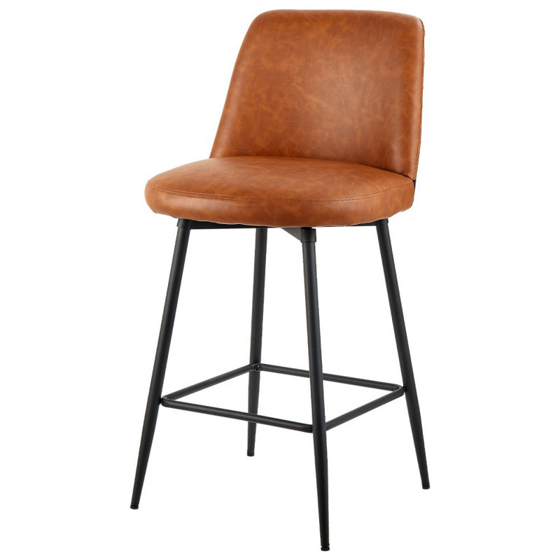 Bar Stool, 27 inch Counter Height Swivel Stools, Modern PU Leather Counter Barstool with Backrest and Metal Legs, Armless Bar Chair, Island Barstool for Kitchen, Dining Room, Brown