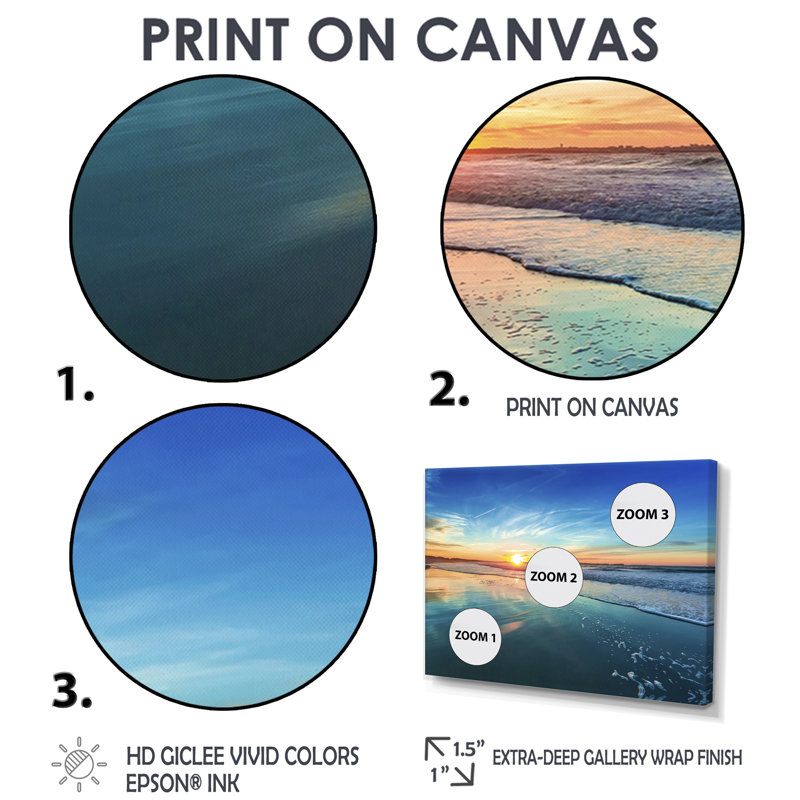 Paysage marin «Seashore with Distant Sunset», reproduction de photo, Toile tendue, Ne s’applique pas, H 24 po x l 32 po
