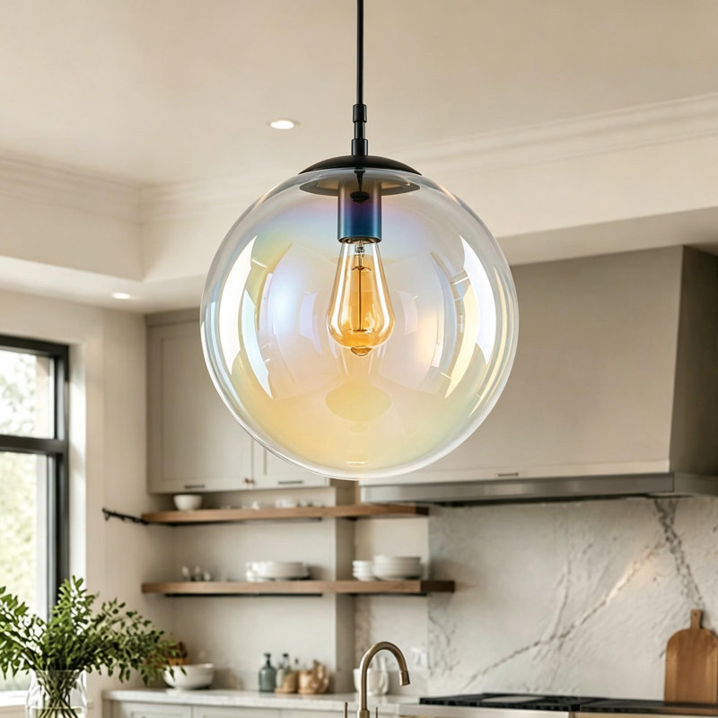 1-Light Iridescent Glass Globe Pendant Light  for Dining Room