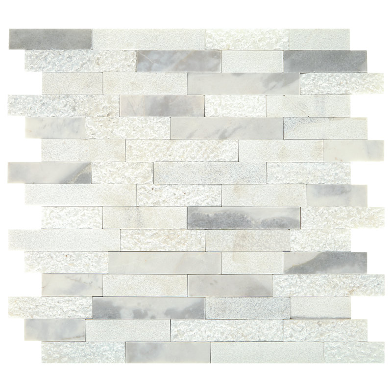 Carrelage mural mosaïque linéaire en marbre Minute Mosaix, Blanc tempête