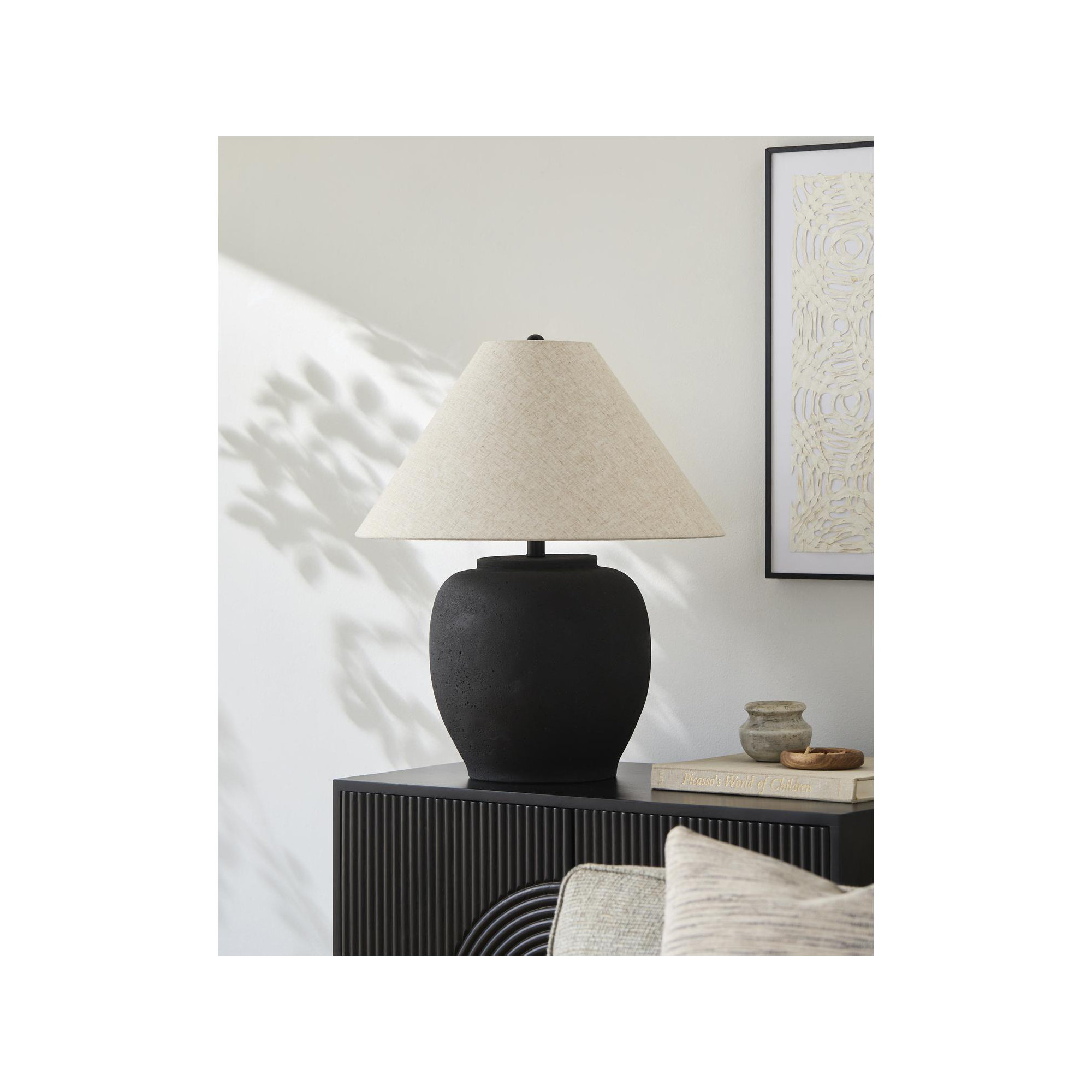 Concrete Table Lamp, Wheat, Black