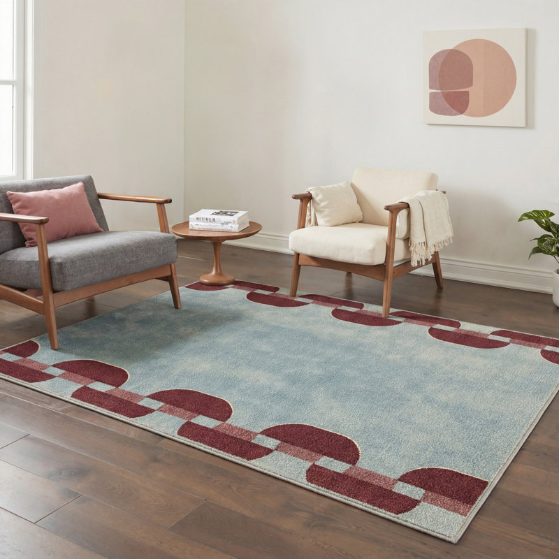 Luma Ultra-Modern Machine Washable Chain Link / Adriatic Blue Indoor Area Rug With Non-Slip Backing, Rectangle 6' x 9'