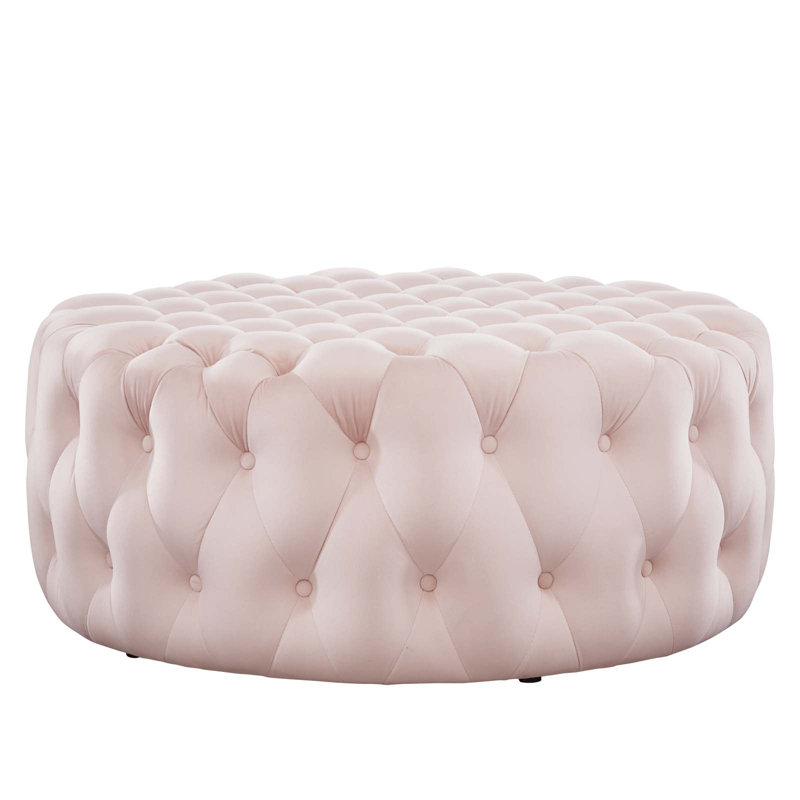 Grand repose-pieds rond en velours Performance, Velours rose