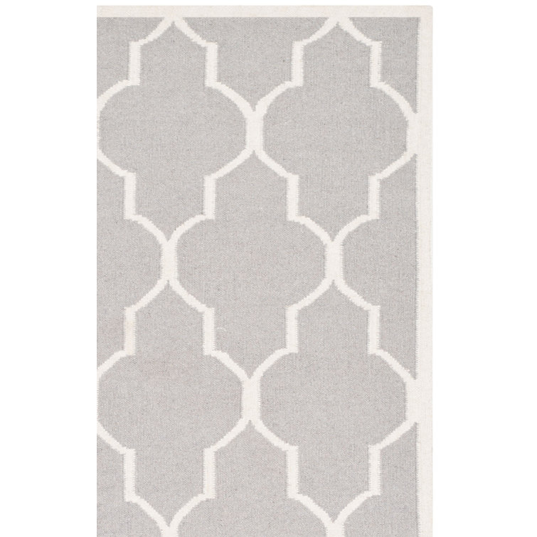 Rodgers Hand Woven Flat Weave Wool/Cotton Geometric Rug in Gray/Black