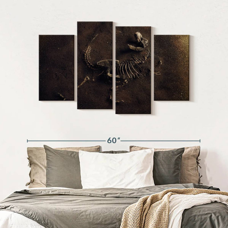 " Dinosaur Skeleton " 4 - Pieces, 32" H x 52" W x 1.25" D