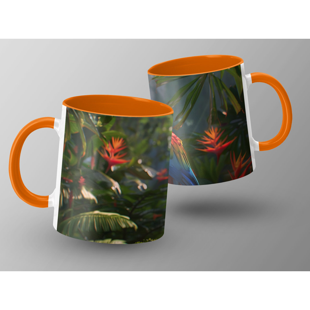 Set of 2 Realistic Animal Design 11oz Accent Mugs – White Ceramic Coffee Cups with an Orange Handle and Interior
