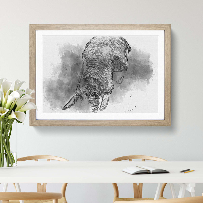 African Elephant in Abstract - Picture Frame Graphic Art Print, 27cm H x 36cm W x 2cm D, Oak Framed