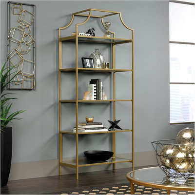 Lux Bookcase/ Book Shelf, Satin Gold Finish