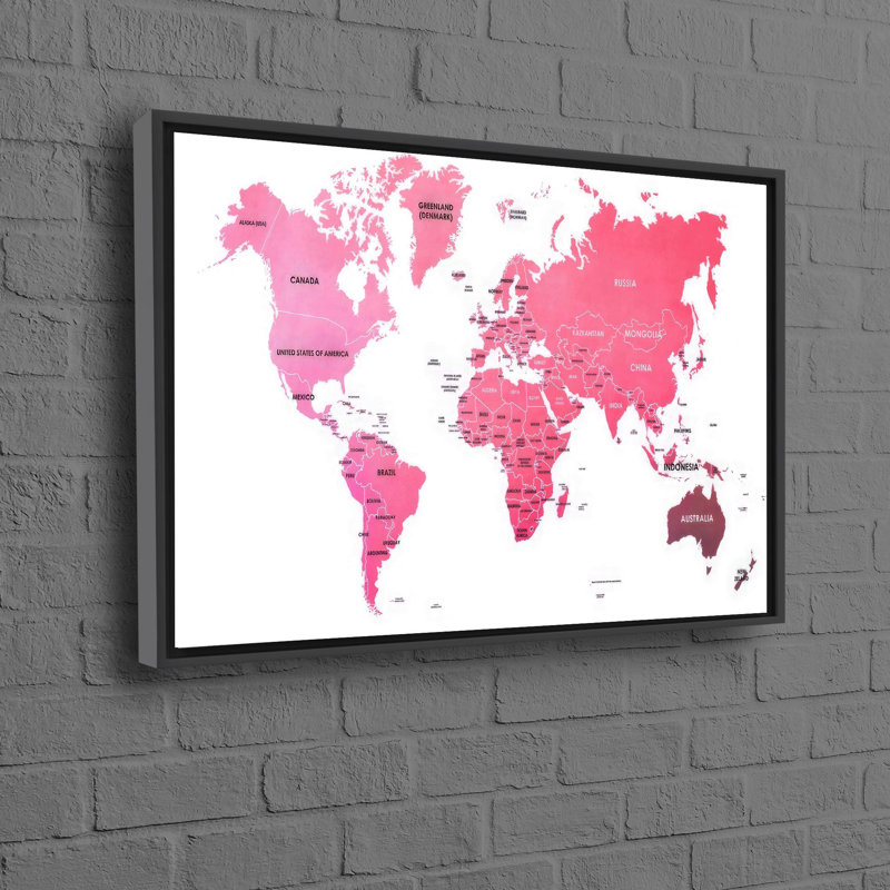 Carte du monde rose personnalisée imprimée sur toile de coton, idéale pour la chambre des filles et un cadeau de mariage parfait