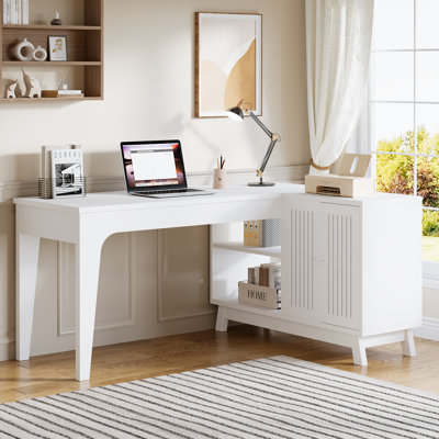 L-Shaped Desk With Storage Cabinet, Corner Home Office Desk