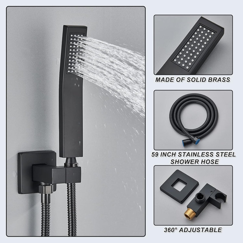 Système de robinet de douche thermostatique avec système de pomme de douche à pluie et pluie à DEL noir