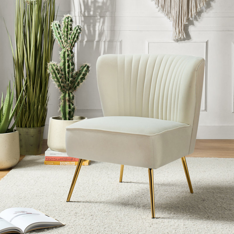 Euclid Velvet Accent Chair with Metal Legs, Velours ivoire