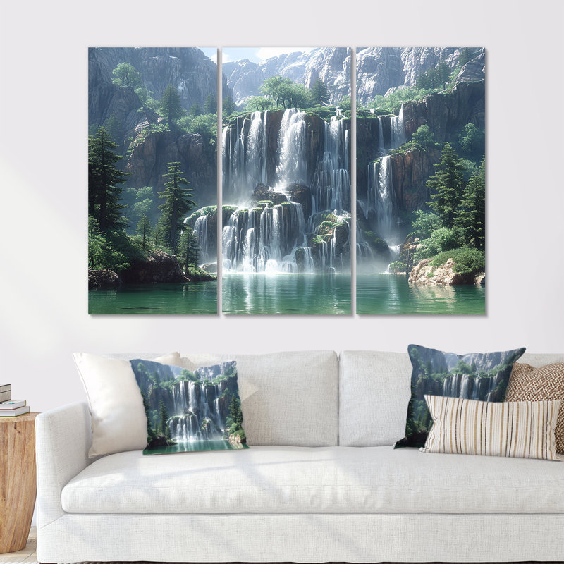 Claypoole - Cascade, ensemble d'art mural, Toile tendue, H 40 po x l 60 po x P 1 po