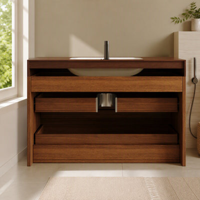Meuble-lavabo flottant moderne 29,9 po avec comptoir en faux marbre et lavabo encastré en céramique, fixé au mur pour les petites salles de bain et les appartements
