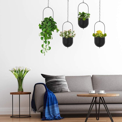 6.3" Black Oval Hanging Planter With Drainage