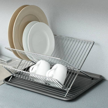 Gibson Home Folding Dish Rack Set Stainless Steel Drip Tray