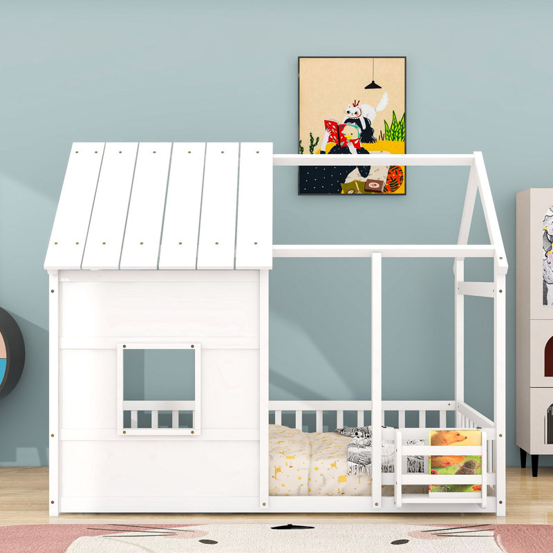 Lit simple en bois avec cadre de toit, Blanc