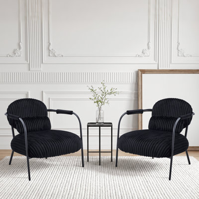 Ensemble de 2 fauteuils d'appoint rembourrés en velours côtelé avec coussin lombaire Aldarondo