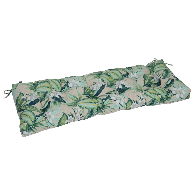 Tufted Outdoor Bench Cushion, 55" W x 19" D, Tan/Green/Blue/Tahiti Breeze Floral
