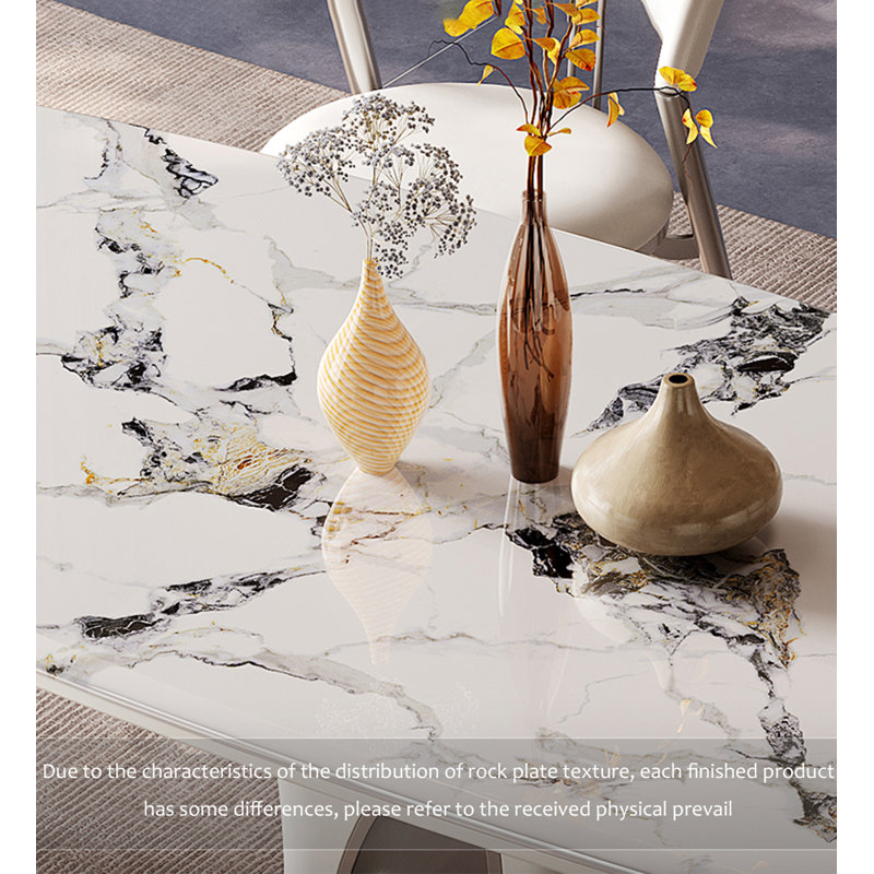 Modern Light Luxury Rectangular Shiny Sintered Stone Dining Table, 29.53"H x 55.12"L x 31.5"W