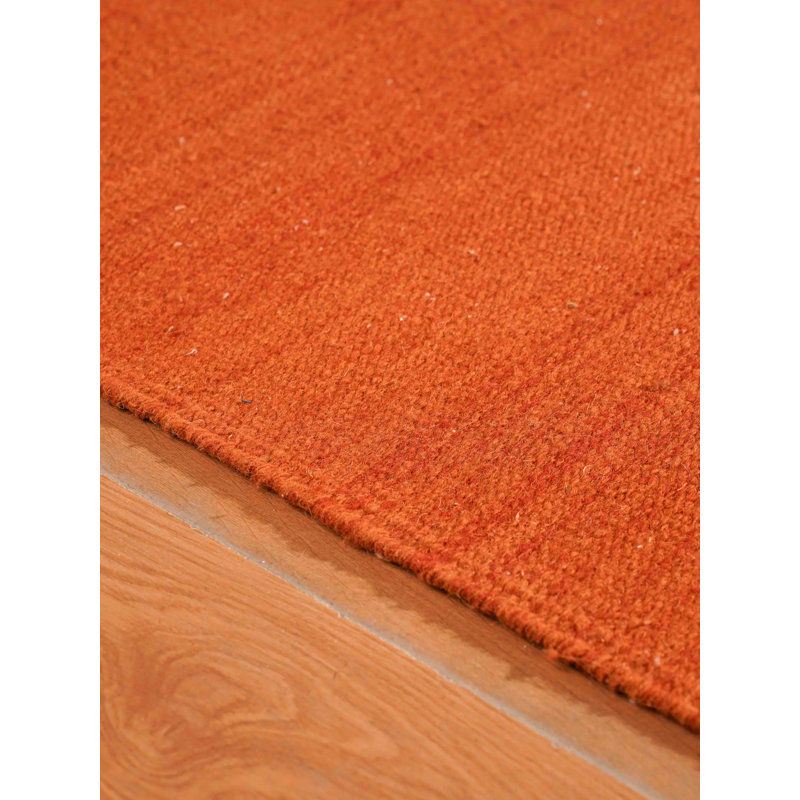 Tapis de couloir en laine Kilim tissés à la main et à plat Alithea, Orange foncé, Tapis de couloir 2 pi 6 po x 10 pi