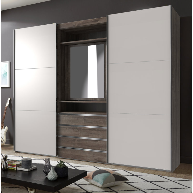 Branchburg 2 Door Manufactured Wood Wardrobe, White/Grey