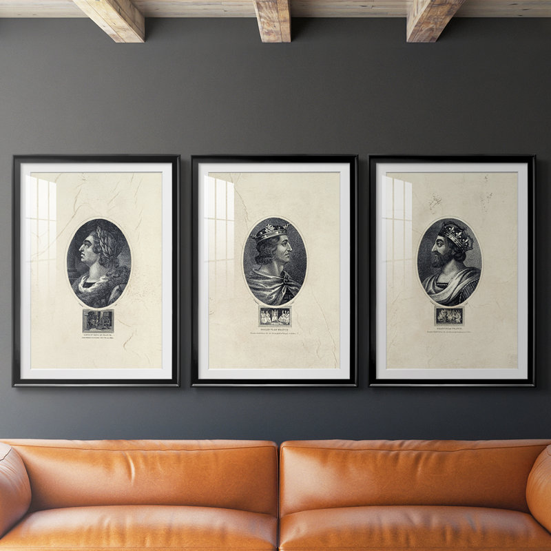 Royal Portraits IX - reproduction sur mesure encadrée de qualité supérieure - 3 pièces, H 19 po x l 27 po, Noir