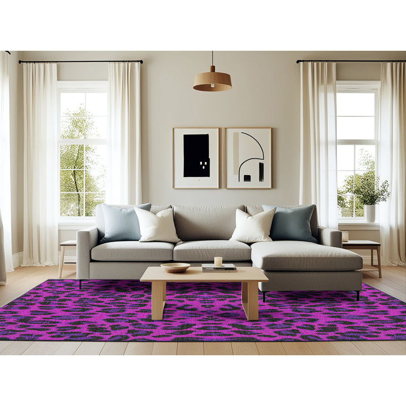 Tapis rose à imprimé animal, Rectangle 6 pi x 9 pi