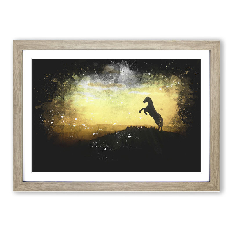 Horse at Sunset - Picture Frame Graphic Art, 48cm H x 65cm W x 2cm D, Oak Framed