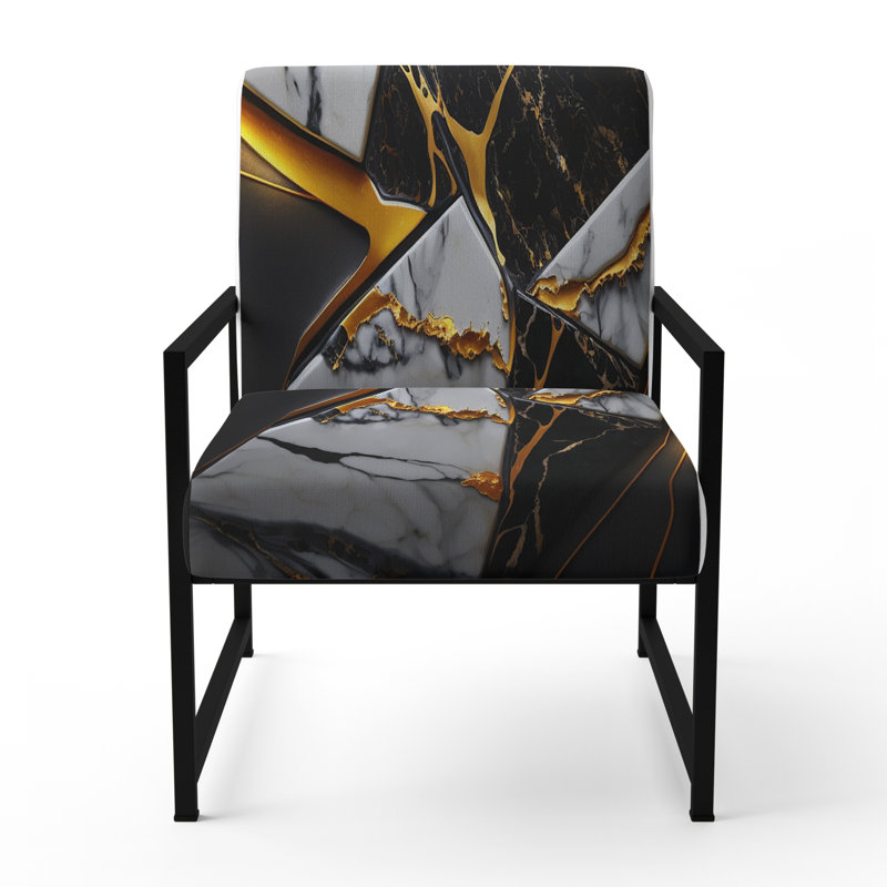 Crymble - Fauteuil d'appoint rembourré en marbre abstrait, Noir, noir, noir, noir