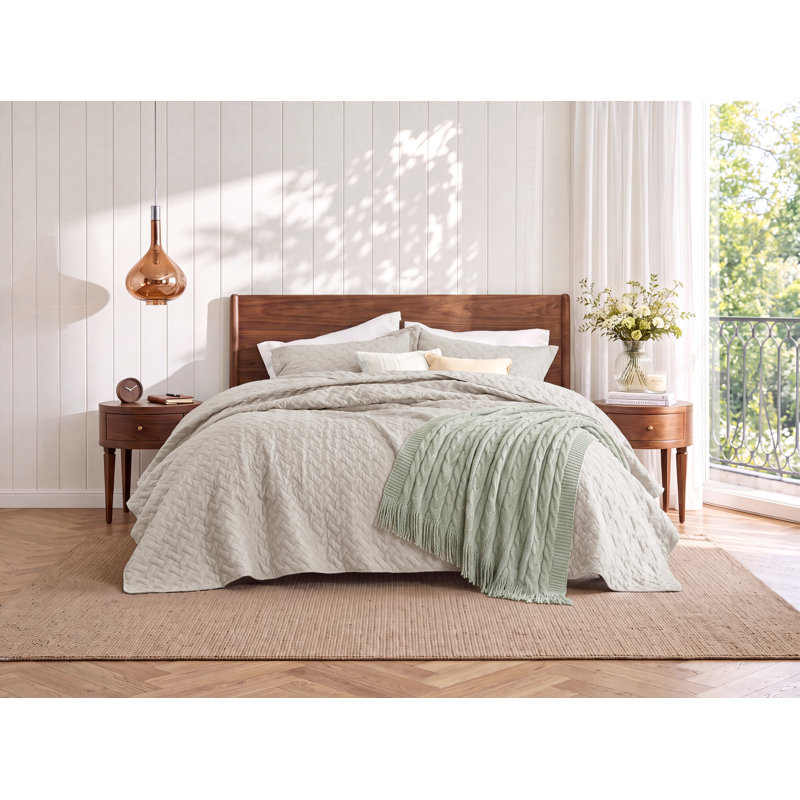 Quilts Lightweight Bedspreads with Basket Weave Pattern, Soft Quilt Bedding Set, Hazel Comforter Set Coverlet, Natural
