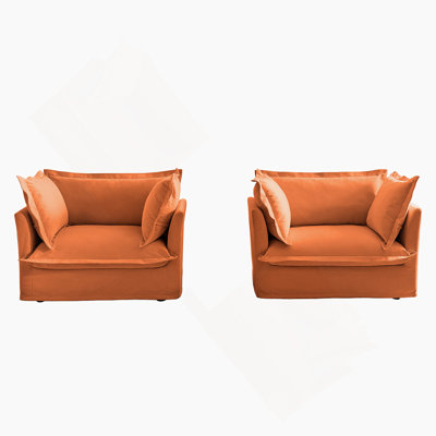 Ensemble de 2 fauteuils avec housse, fauteuil d'appoint à siège profond pour salon, salle de lecture, chambre à coucher et espaces de travail, ensembles de fauteuils avec grands coussins moelleux, tissu chenille, orange