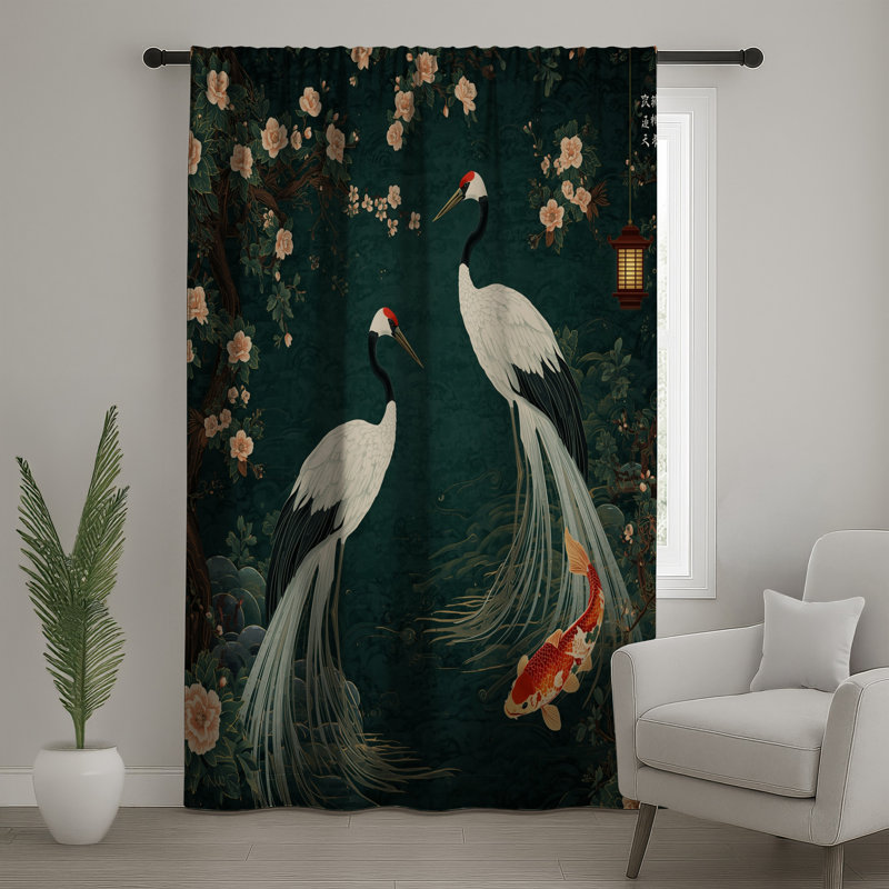 Rideaux de fenêtre Cranes Koi, 50 po x 92 po - 1 panneau, Transparent
