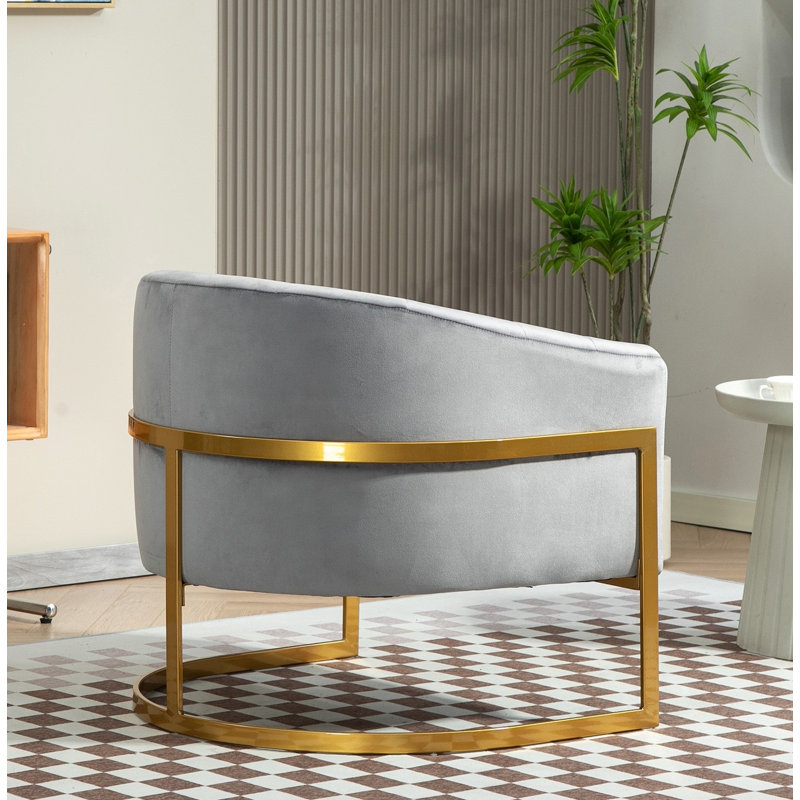 Gold frame velvet armchair, Gray Velvet