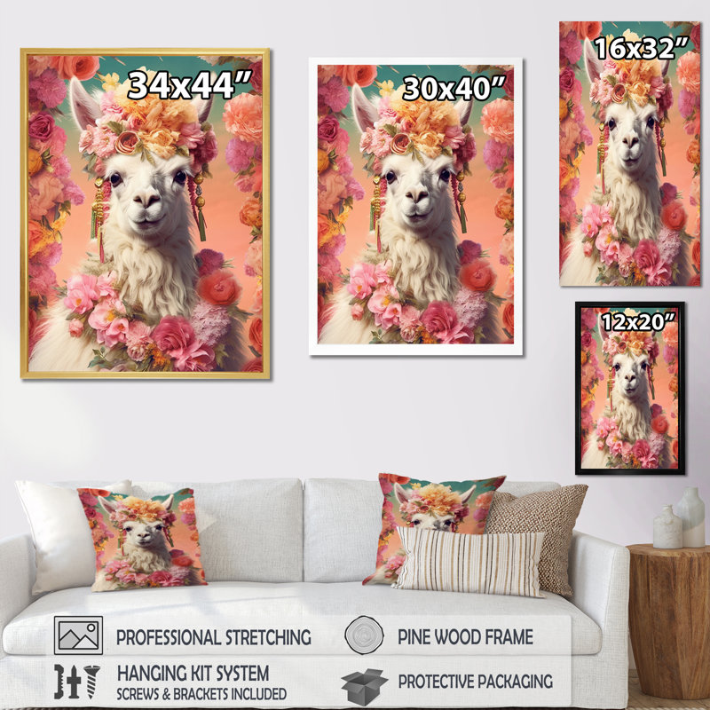 Lama harmonie II sur toile, Cadre doré à une seule photo, H 32 po x l 16 po x P 1 po
