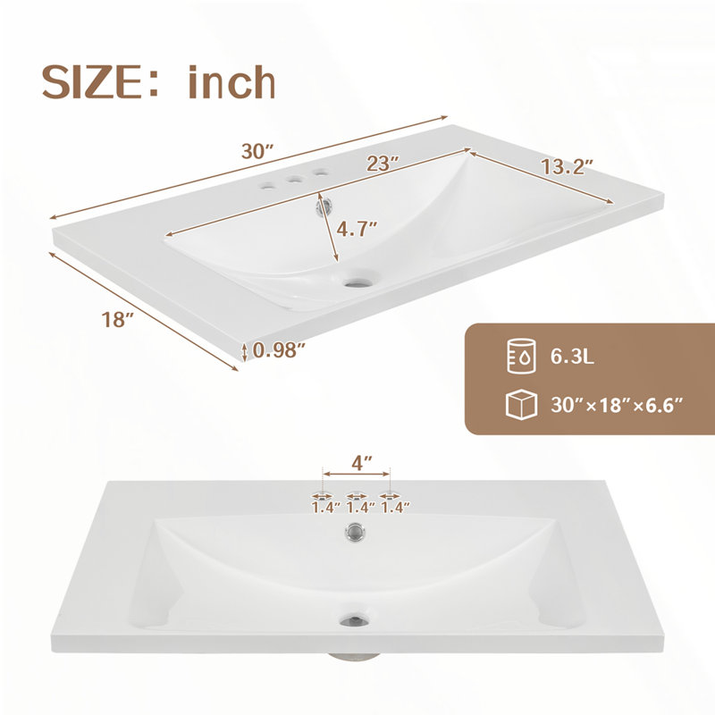 Meuble-lavabo 30 po avec lavabo, Argent, Blanc