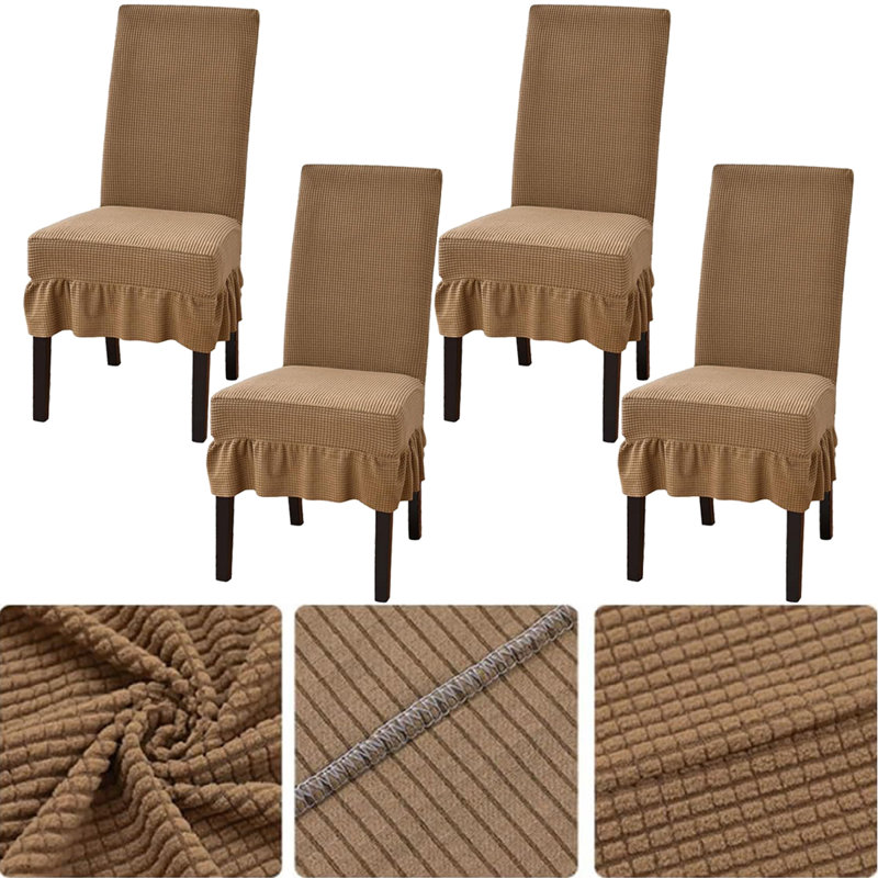 Housses de chaise de salle à manger faciles à installer, housse de chaise extensible avec jupe, housses de chaise pour banquet de restaurant de salle à manger (4 PCS, chameau)