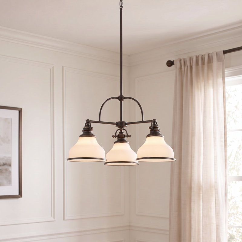 Grant 3-Light Palladian Bronze Chandelier, Palladian Bronze, Opal Etched